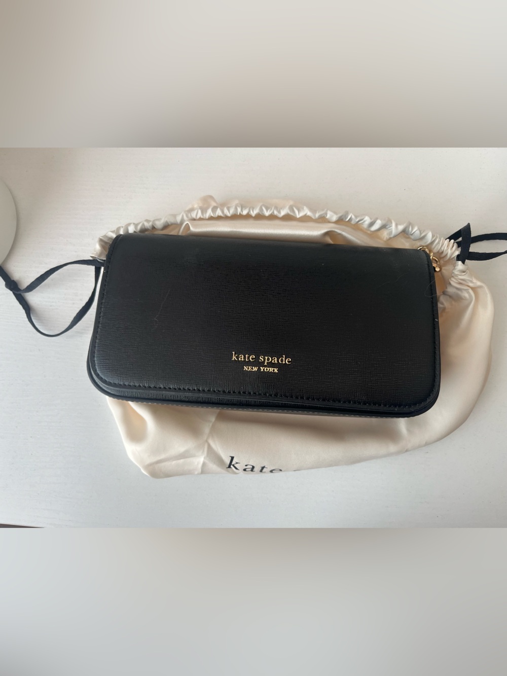 kate spade Black Saffiano Zip Wallet Wristlet with Gold Logo